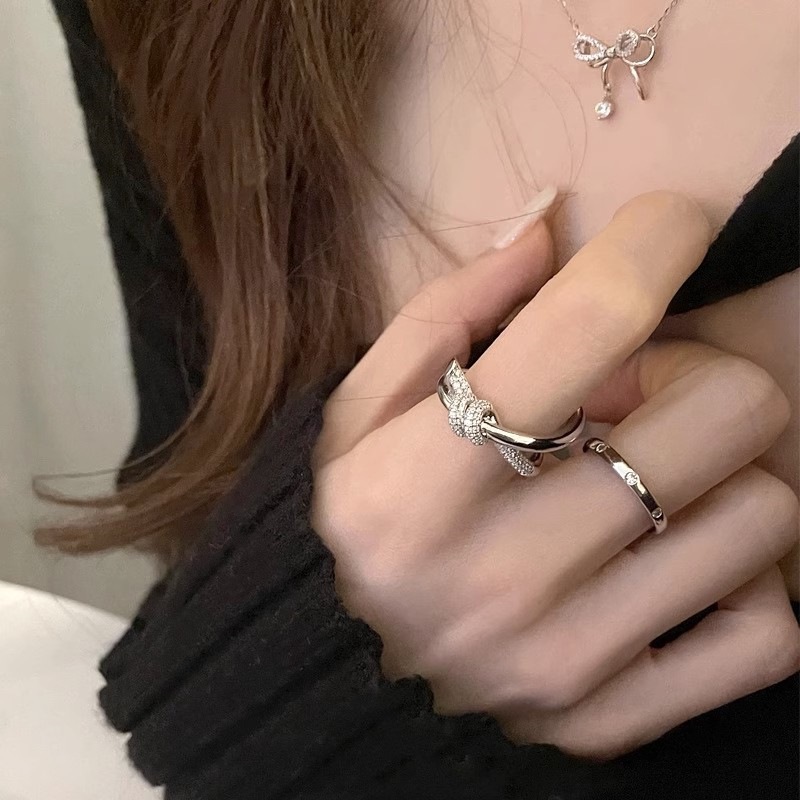 French Retro Diamond Studded Ring For Women Light Luxury Open Ring_voghion.com