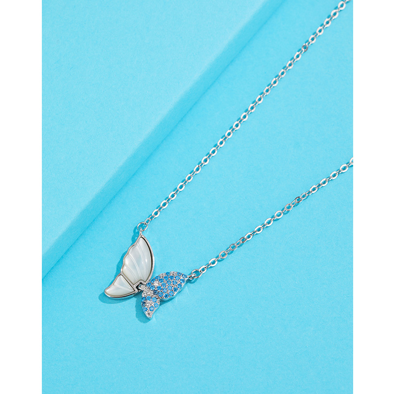 Azul blanco fritillary mariposa Collar para las mujeres 925 Luz de plata esterlina lujo nicho diseño avanzado sentido 2024 nueva cadena clavícula