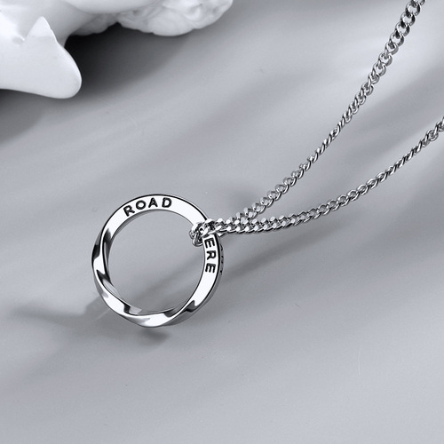 Möbius Ring Necklace for Men and Women, Trendy Brand, Unisex New Silver Whip Chain Titanium Steel Pendant Necklace