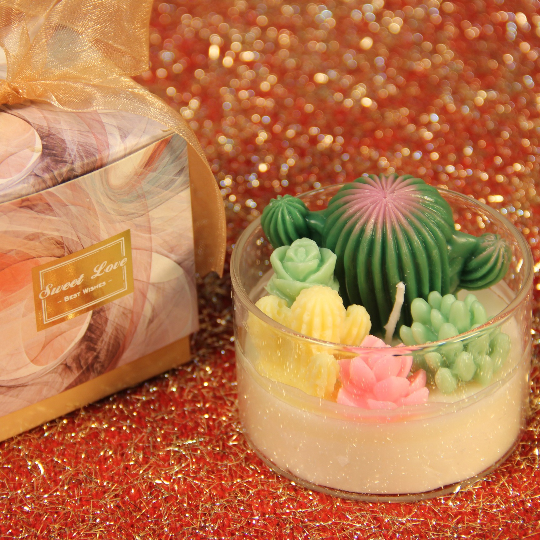 Transfronteriza ins suculenta planta en maceta cactus aromaterapia vela cera de soja decoración de vidrio para novias y amigos