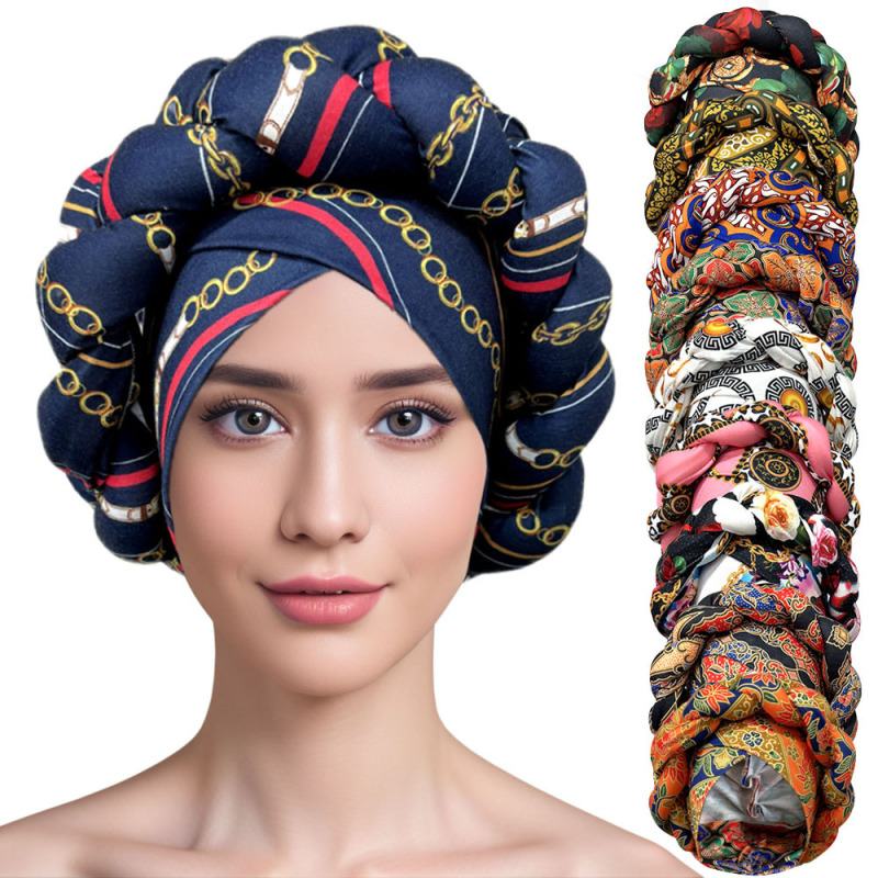 Sheep Bone Braid Printed Ethnic Headscarf Women's Cross Cap European and American Cross-border Fashion Thick Braid Headband