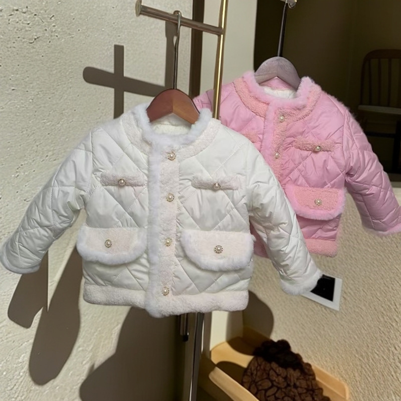 Chaqueta acolchada para niña, estilo de otoño e invierno, pequeña fragancia, estilo occidental, chaqueta acolchada de algodón de moda, versión coreana de invierno para bebé femenino, chaqueta acolchada de algodón de terciopelo