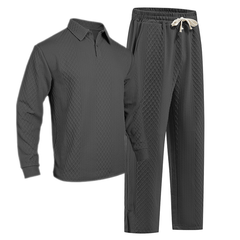 Europa y América Amazon transfronterizos Jacquard textura casual collar chaqueta pantalones deportivos de manga larga hombre polo set