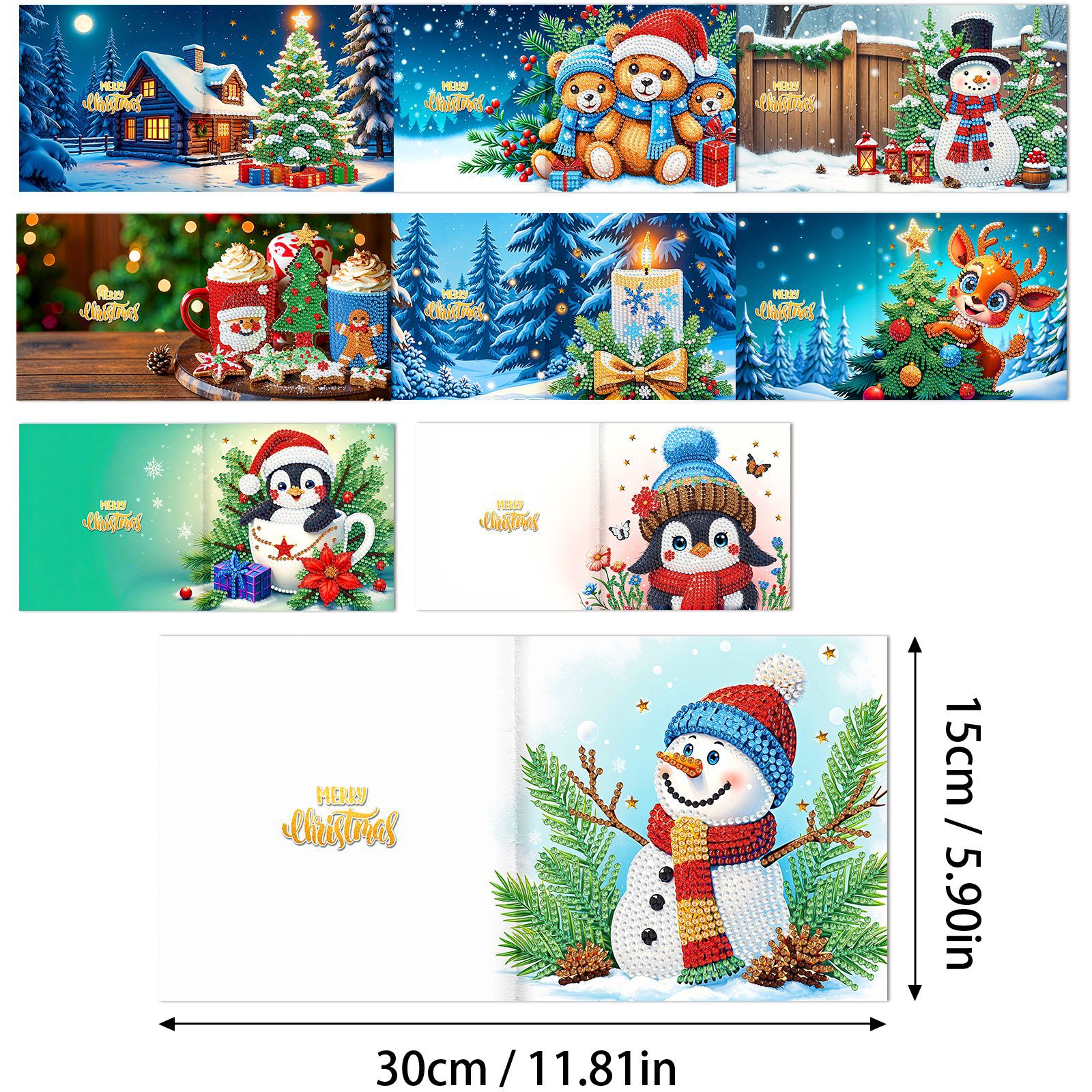 Explosiones transfronterizas de Navidad multiserie de tarjetas de felicitación puntuales hechas a mano 9 conjuntos de sobre de diamante 6 conjuntos de dibujos animados