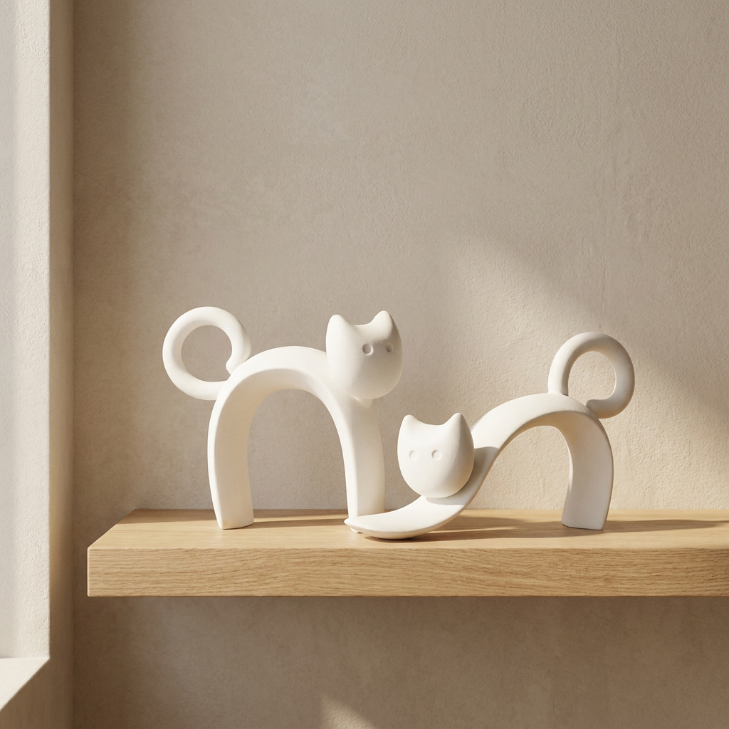 Adorno de Gatito para Escritorio de Cerámica Decorativo para Sala de Estar y Mueble de TV