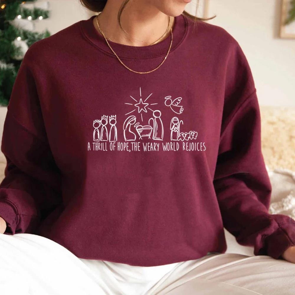 Christian Christmas Sweatshirt Nativity Scene Sweater Christ