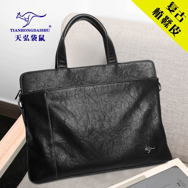 wear-resisting Soft leather Men's bag Handbag capacity Cross section man business affairs leisure time A4 file Briefcase One shoulder Messenger