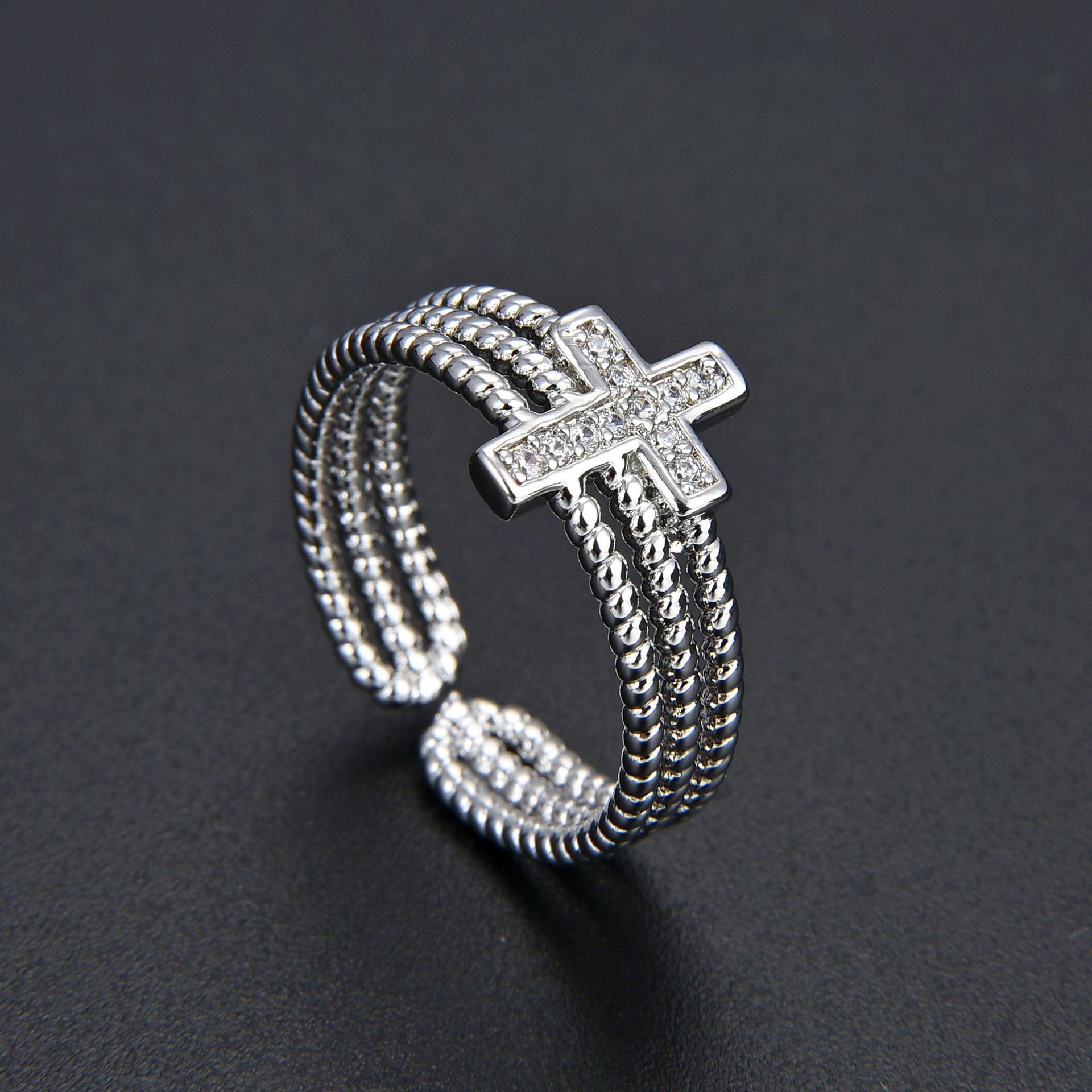 Simple Style Cross Copper Plating Inlay Zircon Unisex Open Rings display picture 3