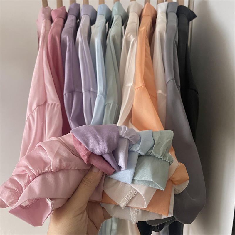 112g Weight Long Sleeve Sleeve Length Single Breasted Placket Type Shirtsleeve Sleeve Type Polyester, Chiffon Fabric Type Regular Top Length Cardigan Tops Type Holiday Occasion Shirt Collar Neckline Loose Fit Type Solid Color Pattern Summer, Spring Season Women's Gender Casual Style Wholesale Women's Casual Solid Color Long Sleeve Blouses 1