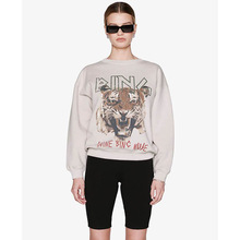 21秋冬新款法式小众AB老虎头bing数码印花卡其色抓绒棉质女式卫衣