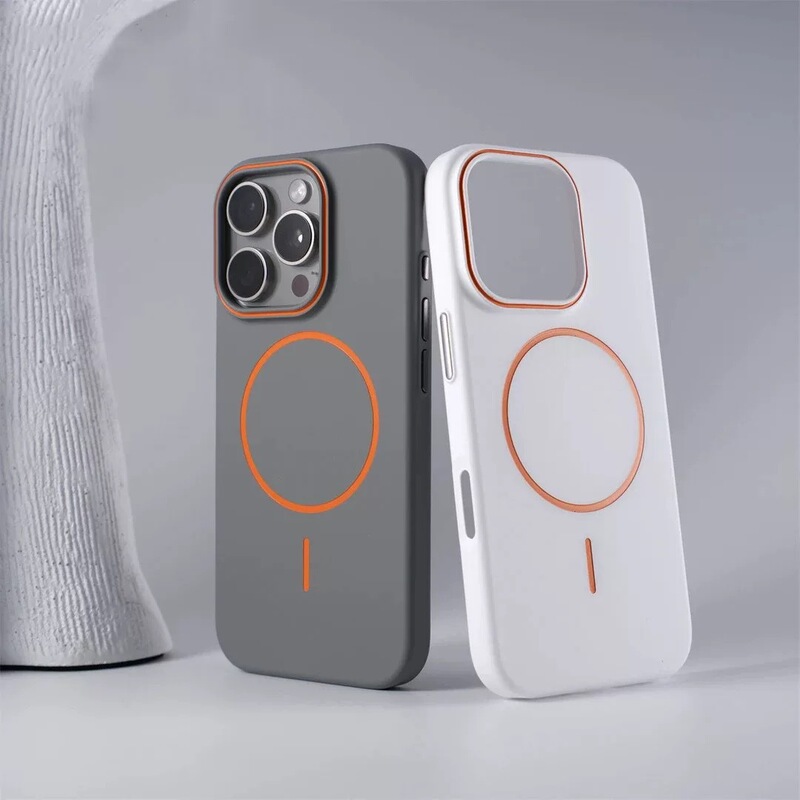 Suitable for iPhone 17 Pro Max, skin-friendly matte finish, contrasting color fine ring magnetic phone case, Apple 16 anti-drop protective cover