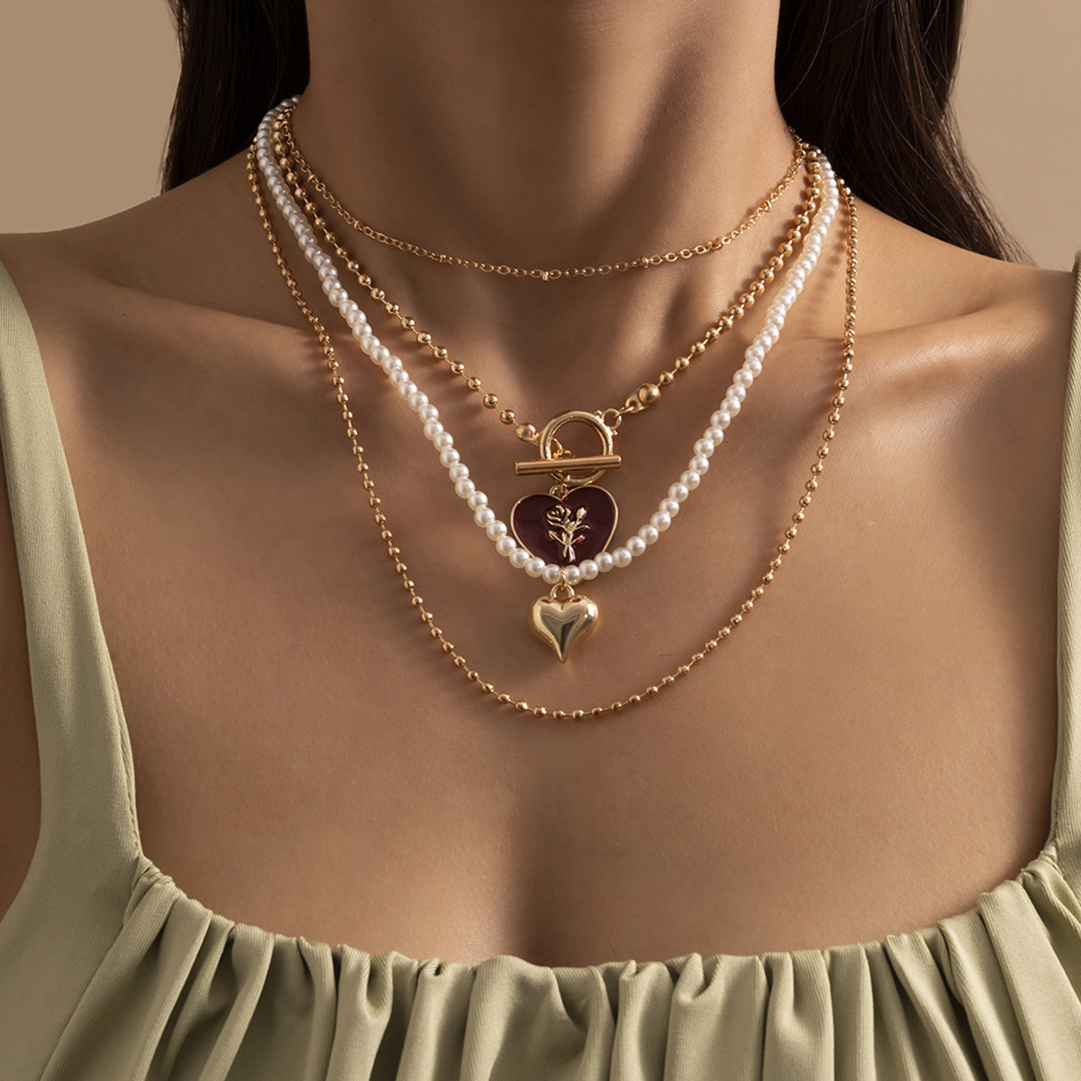 Collier De Perles Rondes En Forme De Coeur Rétro En Forme De Coeur Nihaojewelry display picture 3