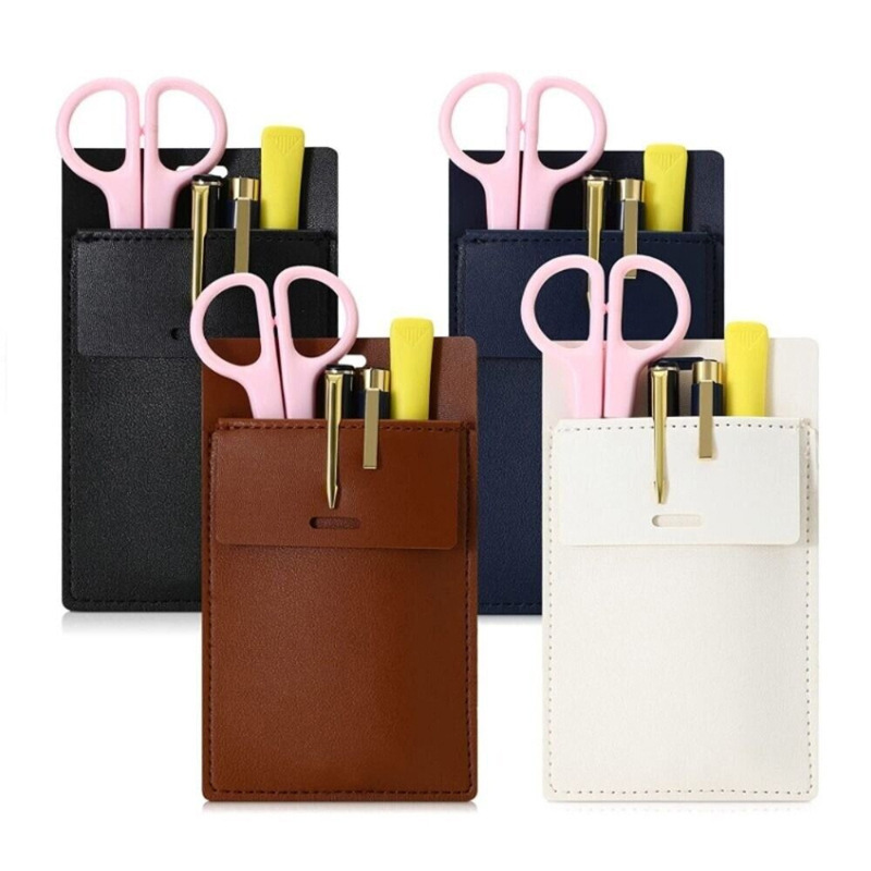 Simple Solid Color PU Leather Medical Staff Chest Pocket Portable Pencil Case Leakage-proof Ink Work Clothes Pen Holder Protective Cover
