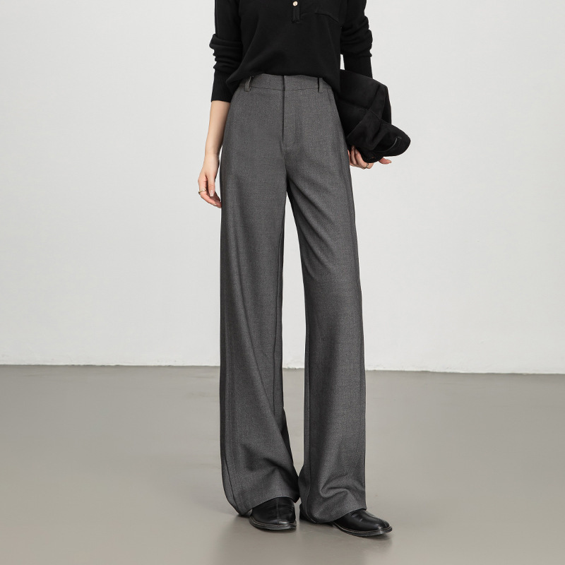 Tencel Wool High-Waisted Straight-Leg Flared Suit Pants for Women, Spring and Autumn Design, Drapey, Loose, Slimming, Floor-Length Pants