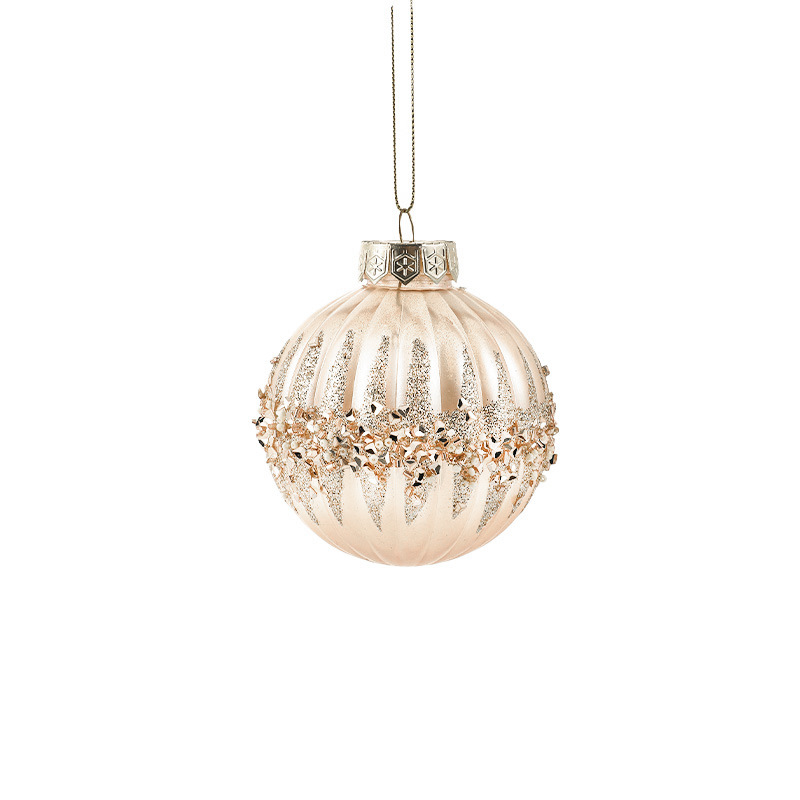 8CM bola de alta calidad de color champagne de lujo ligero polvo adhesivo oro polvo galvanizado bola de decoración de árbol de Navidad colgante decoración colgante bola