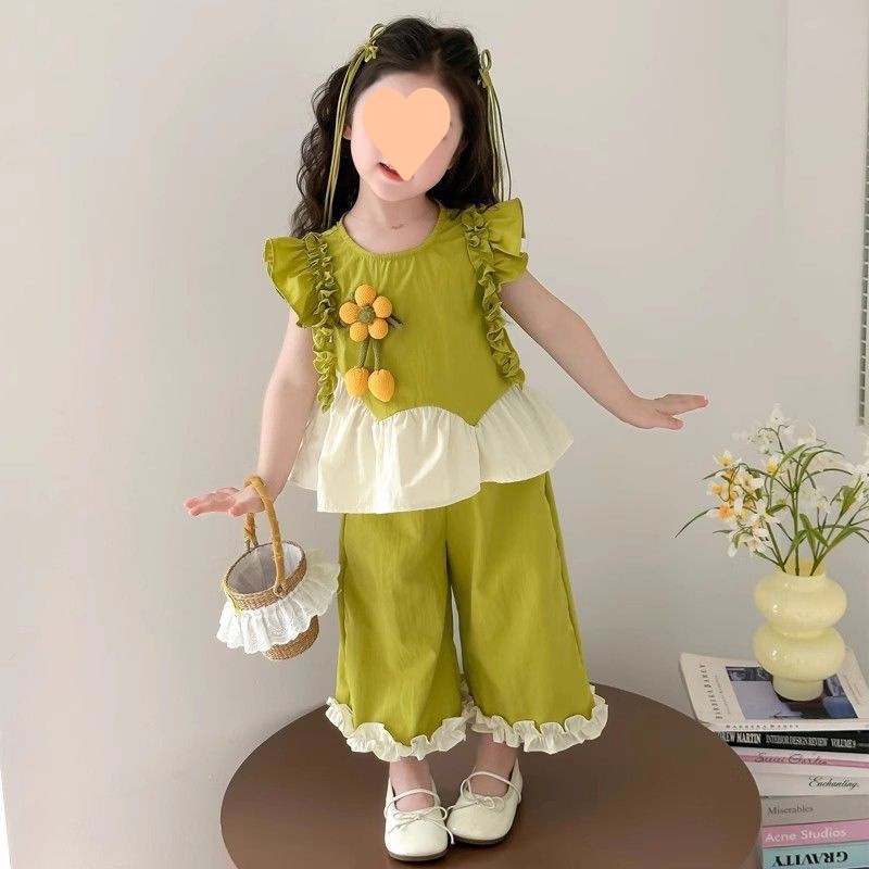 Girls Summer Suit 2025 New Fashion Casual Fashionable Forest Style Kidsren's Baby Girl Summer Korean Two-Piece Set