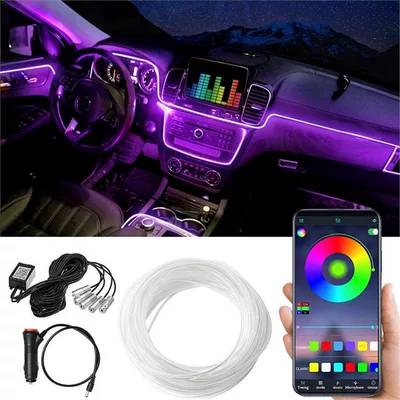 Car led atmosphere light colorful cold light instrument decorative light app one drag five car voice control atmosphere light