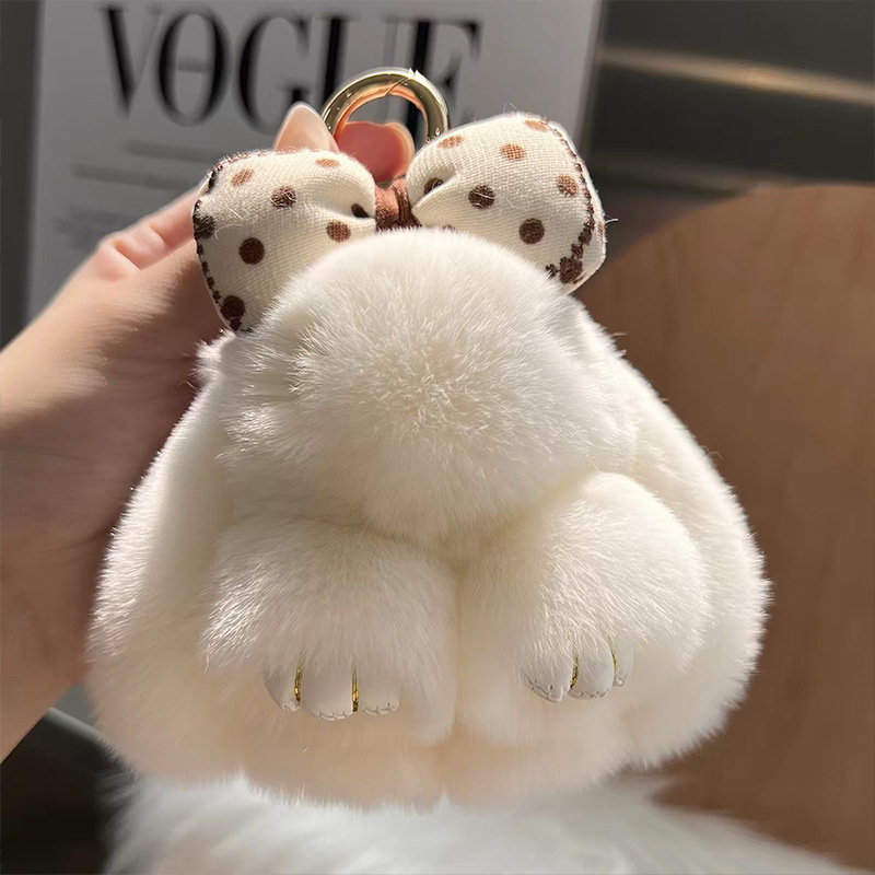 Cute imitación de conejo peludo arco pequeño conejo llavero de automóvil colgante in peluche muñeca mochila colgante