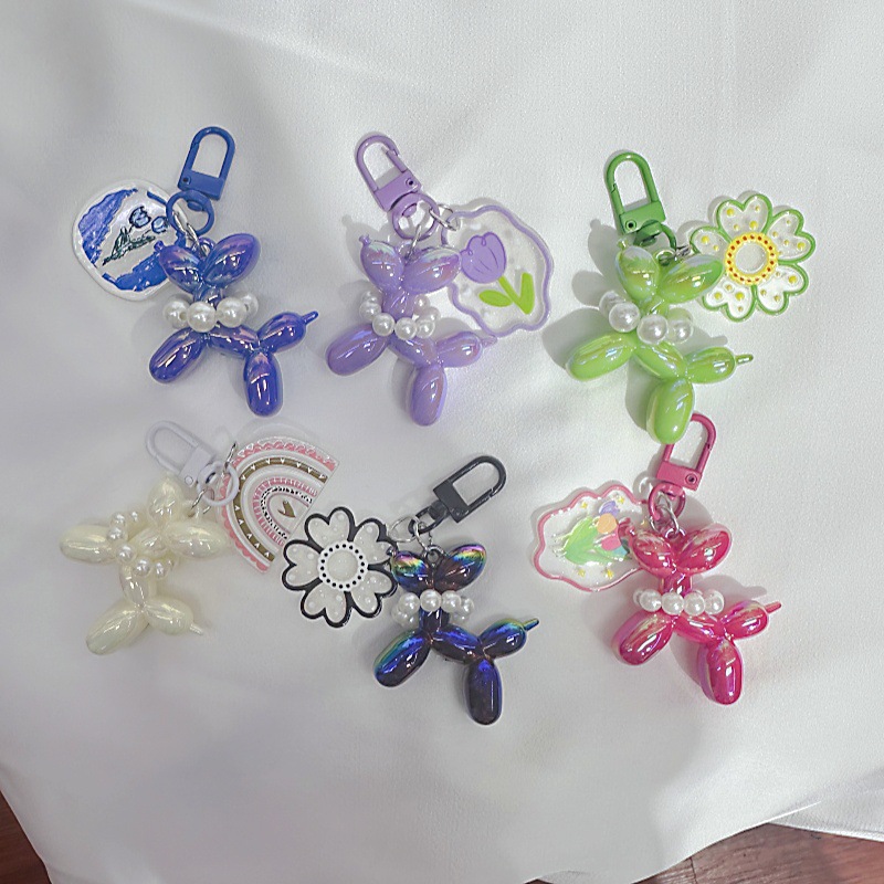 Portachiavi per auto con ciondolo a forma di palloncino con perline e cane, grazioso, da donna, piccolo ornamento._voghion.com
