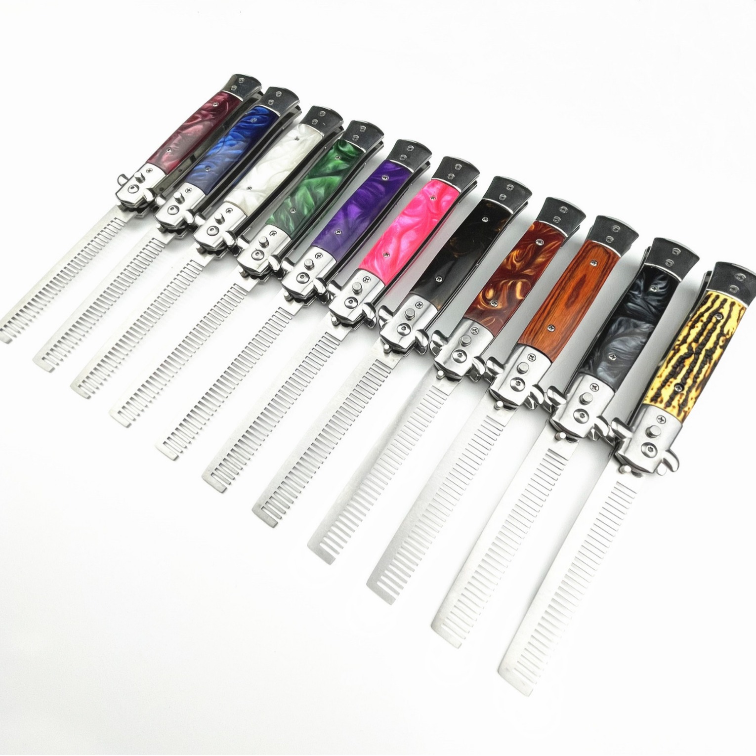 Mariposa cuchillo peine de acero inoxidable plegable de primavera espalda grande cabeza de aceite regalo de empresa peine para mascotas suministros ventas directas de la fábrica