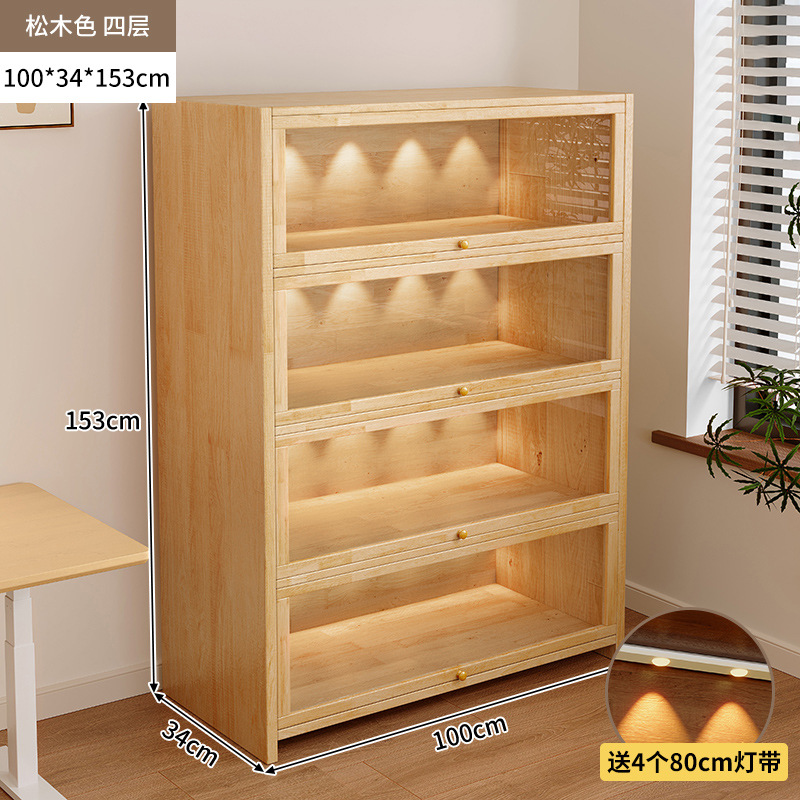 Librería de madera maciza a prueba de polvo integrada contra la pared Armario de almacenamiento de color nogal Armario de almacenamiento Armario de piso Estantería para el hogar