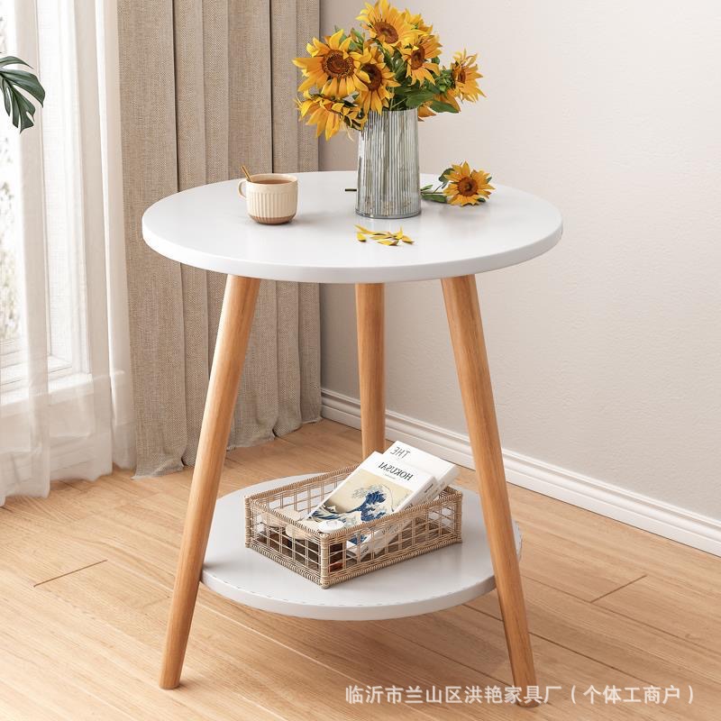 Double-Layer Coffee Table, Sofa Side Table, Small Round Table for Living Room, Light Luxury, Small Apartment Bedroom, Bedside Balcony, Simple Table