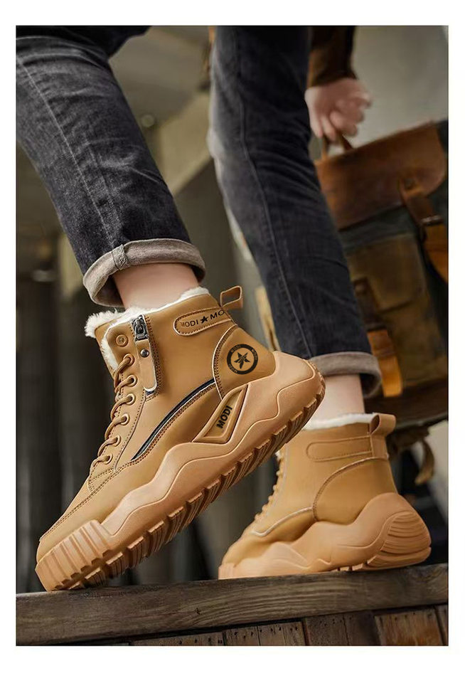 Giày bốt nam cổ cao lót lông giữ ấm chống thấm nước đế dày — CT15 Kaki, CT15 màu xám, CT15 màu đen chi tiết 12