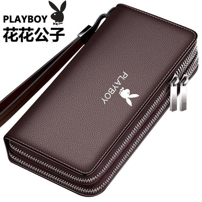 Playboy Official Genuine Men's Double Zipper Clutch Leather Texte Men's Wallet Mobile Phone Bag Men's Large Capacity Playboy Official Genuine Men's Double Zipper Clutch Leather Texte Men's Wallet Mobile Phone Bag Men's Large Capacity