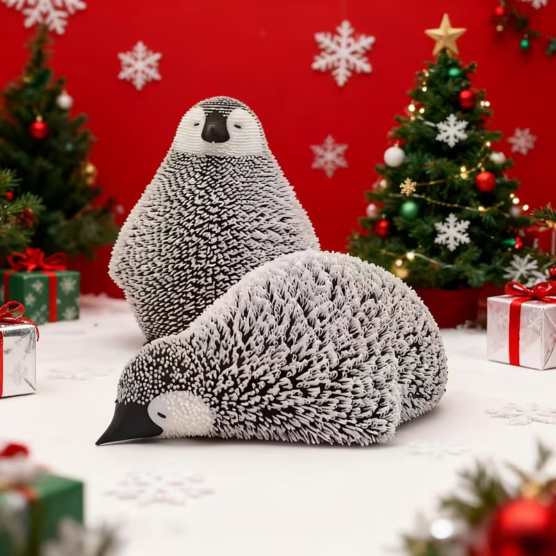 Cross-Border Popular 3D Printed Two Standing/Lying Blue and Green Penguin Model Ornaments for Stalls Wholesale