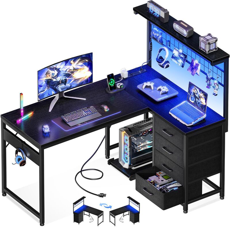 Cross-Border Bedroom Study Student Desktop Computer Desk with Led Light Strip and Non-Woven Fabric Storage Single-Person Gaming Desk Cross-Border Bedroom Study Student Desktop Computer Desk with Led Light Strip and Non-Woven Fabric Storage Single-Person Gaming Desk