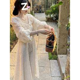 2025秋季复古小众法式荷叶边连衣裙女宫廷感裙子设计感气质温柔风
