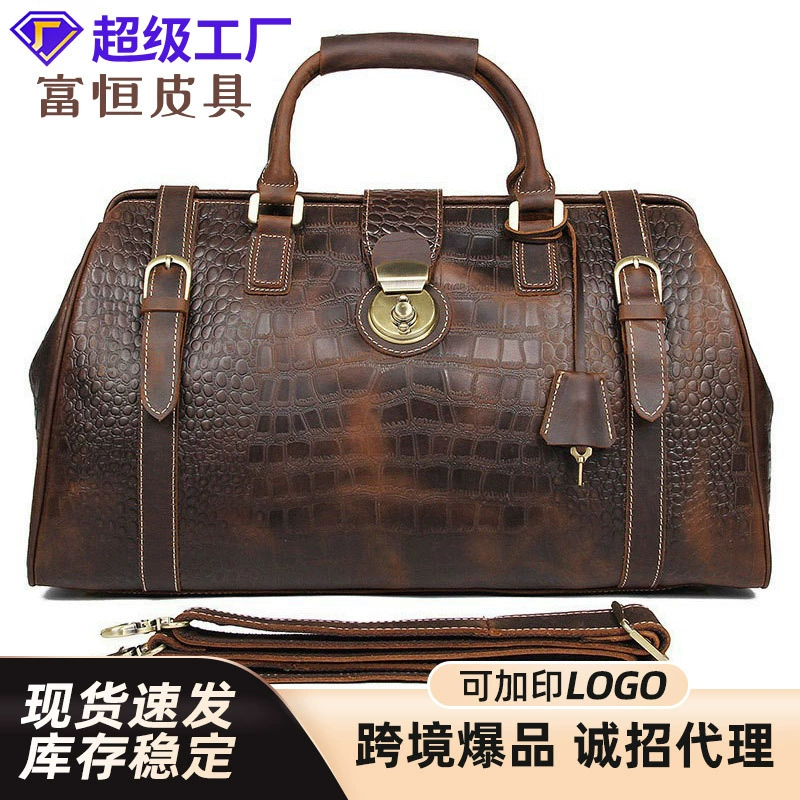 Ретро мода мужской кожаный крокодил дорожная сумка большой емкости с замком для ручной клади сумка на одно плечо