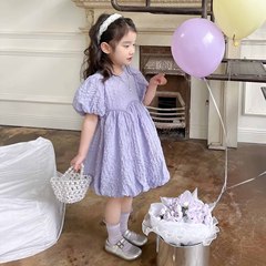 Summer New Girl's Stylish Solid Color Sweet Short-Sleeve Princess Dress Puff Dress for Young Children, One Piece Drop Shipping
