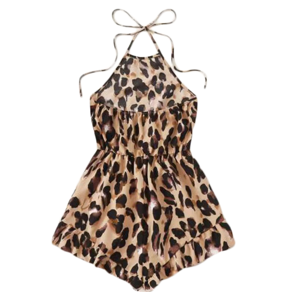 Europa y América Amazon moda sexy mujer Halter encaje-up leopardo estampado flor correa de una sola pieza pantalones cortos nuevo suministro transfronterizo