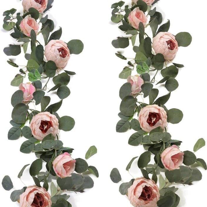 Eucalipto artificial guirnalda más tela de seda artificial Rosa vid verde decorativo largo boda arco Mesa pared fondo