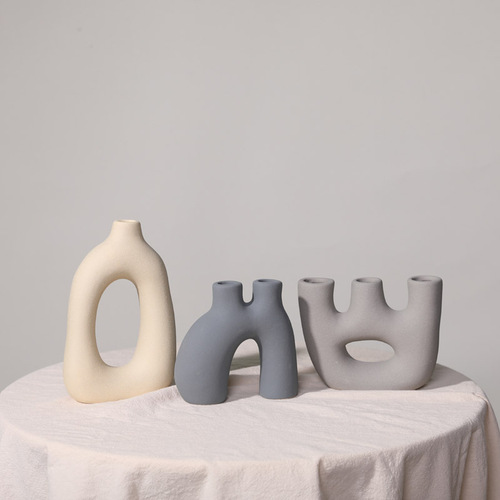 Wabi-sabi style frosted ceramic small vase ornaments Nordic living room dry flower arrangement ins art soft decoration wholesale