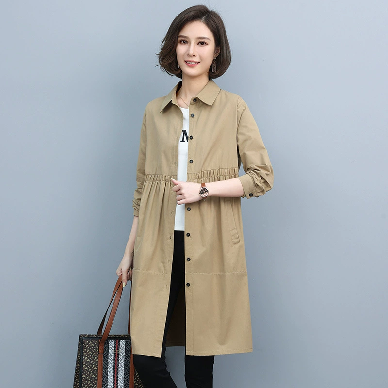 Хаки длинный trench coat, куртка, осень, средняя длина, коллекция 2023 года, свободный крой, для подростков