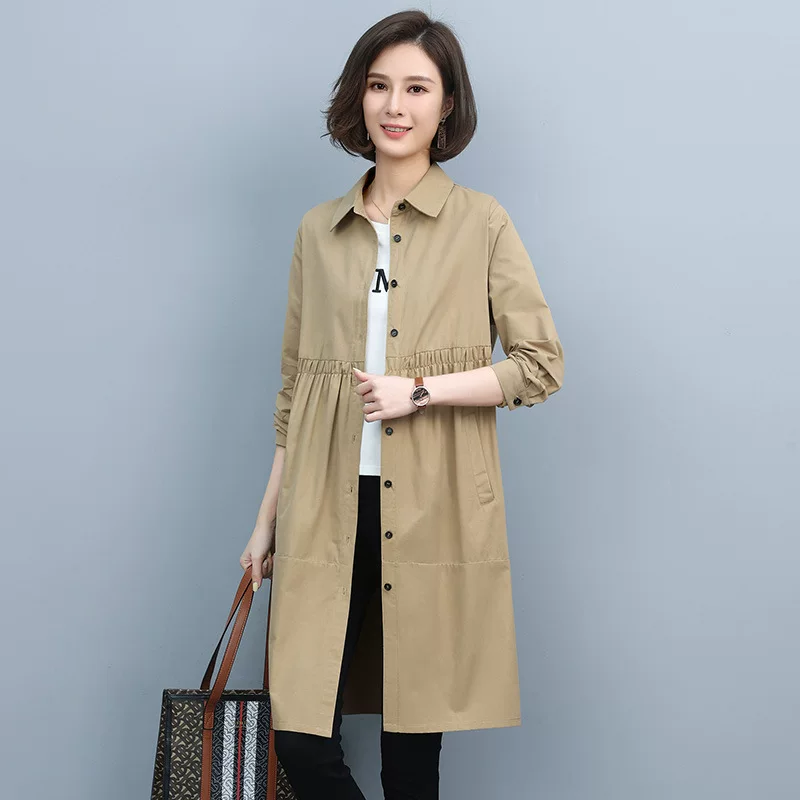 Хаки длинный trench coat, куртка, осень, средняя длина, коллекция 2023 года, свободный крой, для подростков
