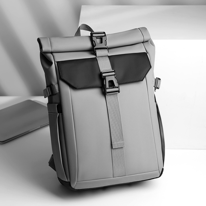 Business Commuting Men's Backpack Large Capacity Roll-Top Design Travel Bag Outdoor Leisure Breathable Wear-Resistant Backpack