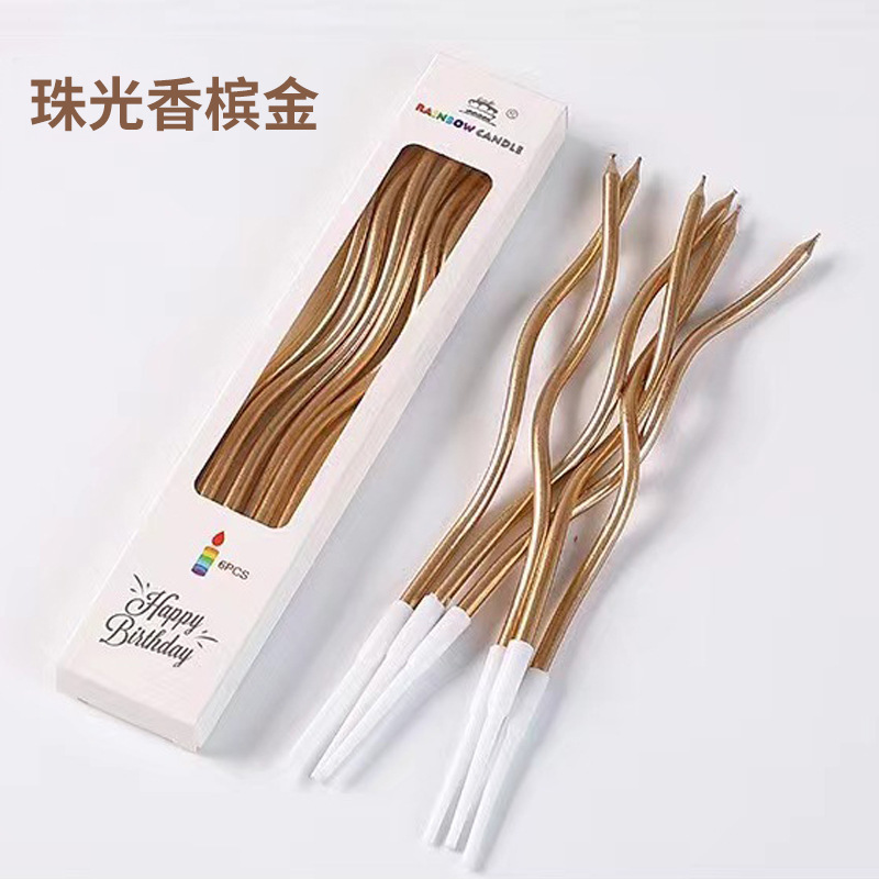 Fabricantes suministro pastel postre hornear pastelería decoración colorida vela curva oro aerosol Arco Iris cumpleaños vela al por mayor