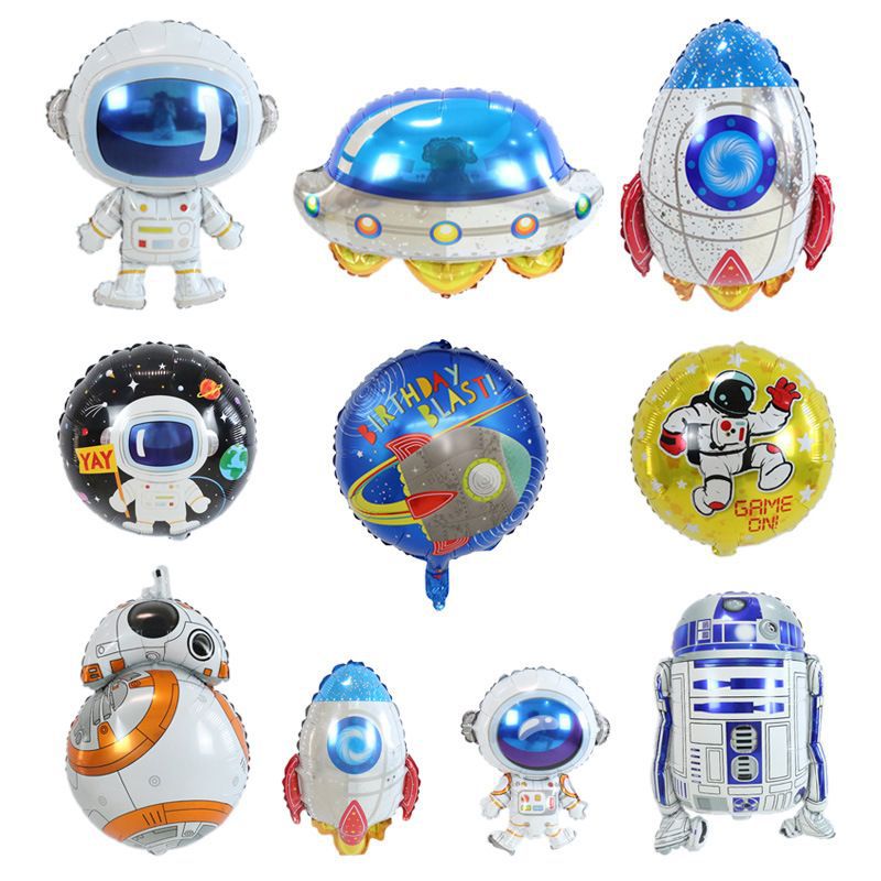 Serie espacial globo de película de aluminio cohete astronauta robot niño bebé cumpleaños fiesta decoración globo