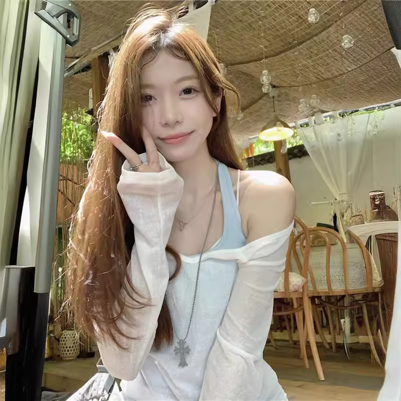 纯欲风套装V领薄款罩衫T恤女夏季小众内搭挂脖背心上衣时尚两件套