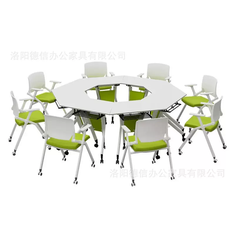 折叠培训桌椅组合多功能移动拼接智慧教室团辅六边形圆长条会议桌