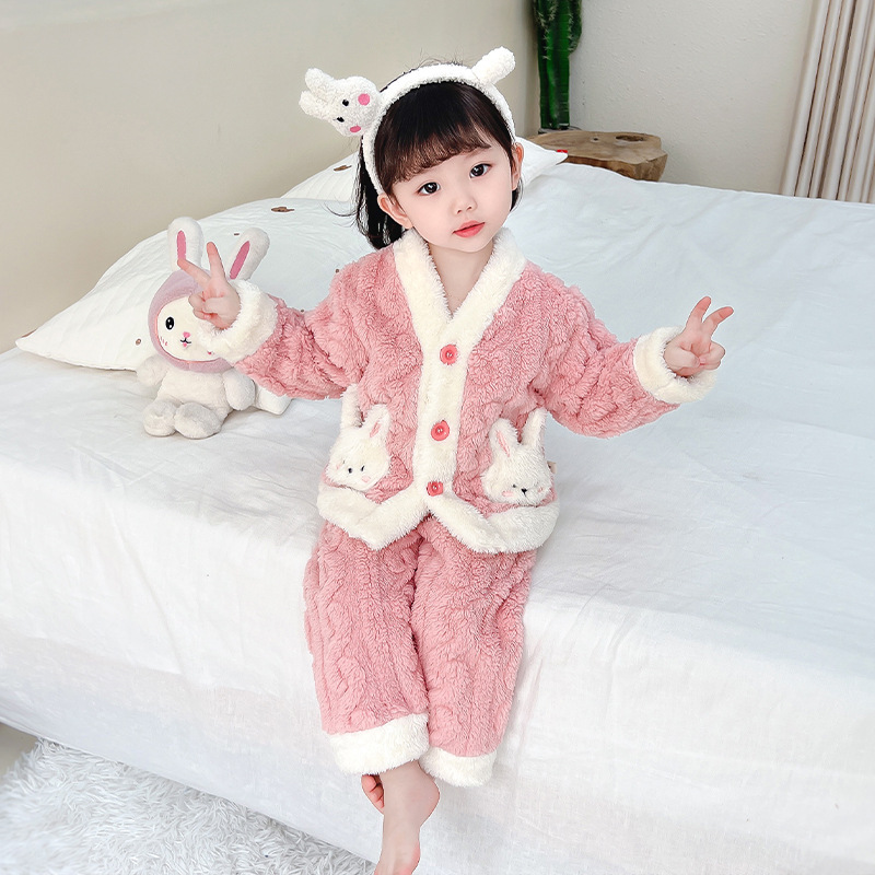 Traje de pijama de terciopelo rosa conejo blanco más