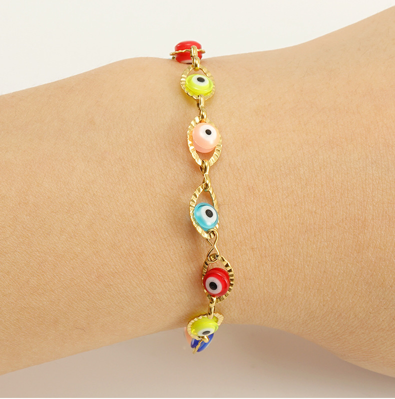 Daily Occasion 304 Stainless Steel Material Devil'S Eye Pattern Fashion Devil'S Eye 304 Stainless Steel 18K Gold Plated Stainless Steel Bracelets In Bulk