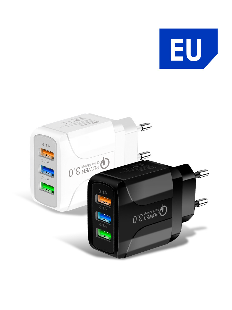 Cargador de teléfono móvil 2,4 A, carga rápida, carga directa, adaptador de corriente de múltiples puertos USB_voghion.com