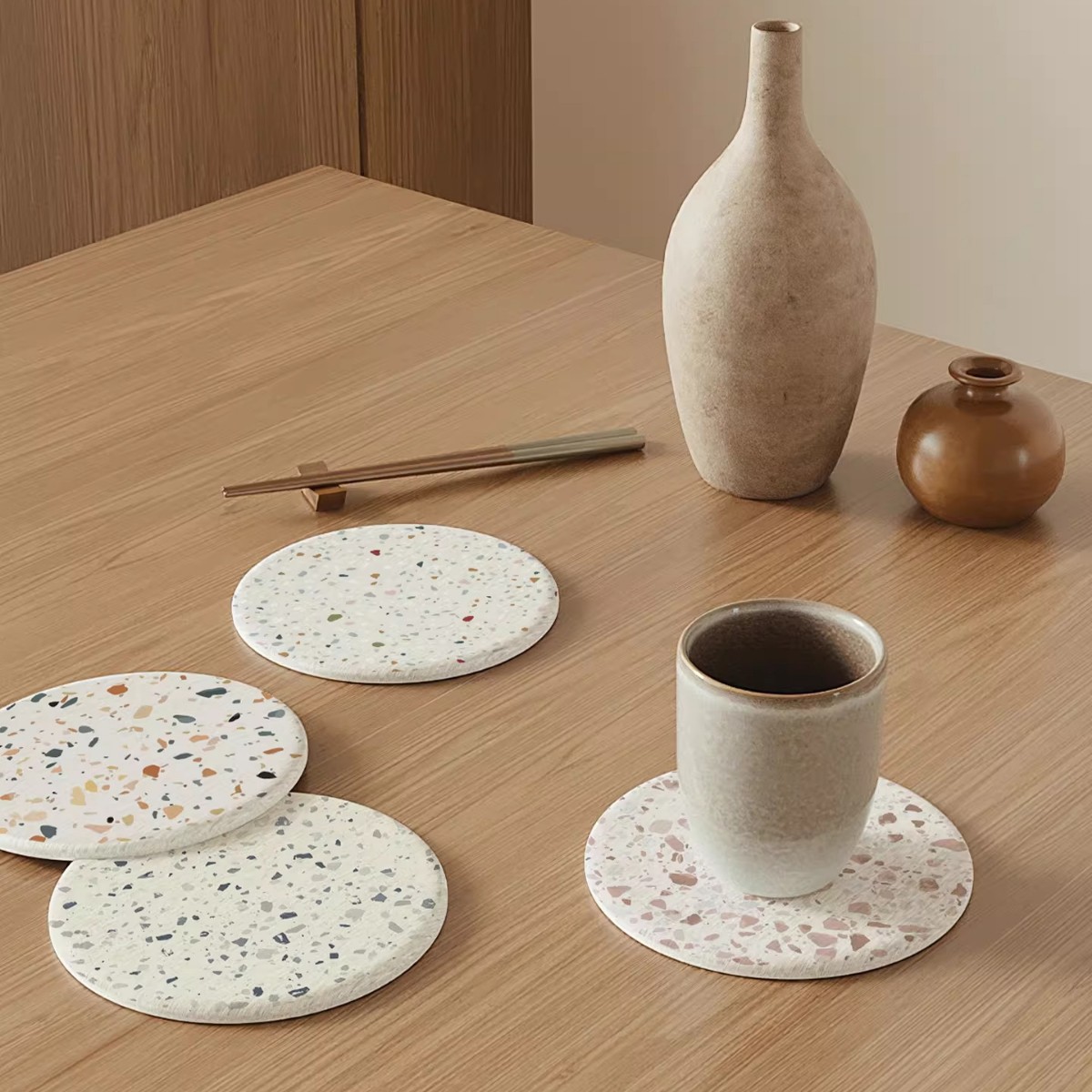 Cojín de taza de barro de diatomita de terrazo almohadilla de aislamiento térmico de mesa almohadilla de absorción de agua de mesa almohadilla de almacenamiento de taza de café a prueba de ramas