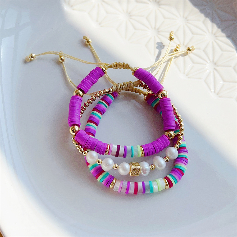 13g Weight Bracelets Classification 1 Piece Quantity Simple Style Round Artificial Pearl Soft Clay Beaded Women's Bracelets