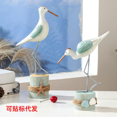 木质海鸥工艺品摆件海洋风海鸟带桩长嘴鸟模型装饰复古家居饰品