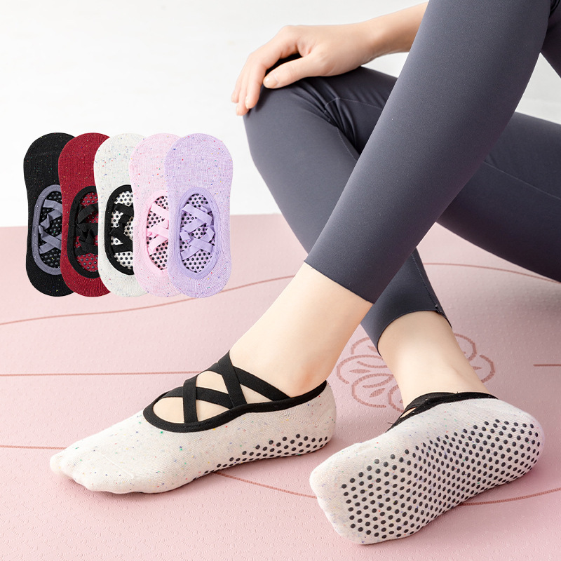 Yoga socks, women's short socks, thin spring/summer style, shallow-cut, non-slip, athletic socks, criss-cross strap design, dance socks, Pilates socks